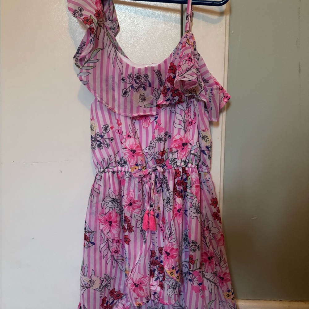 Japna Pink Floral Striped Kids Dress
